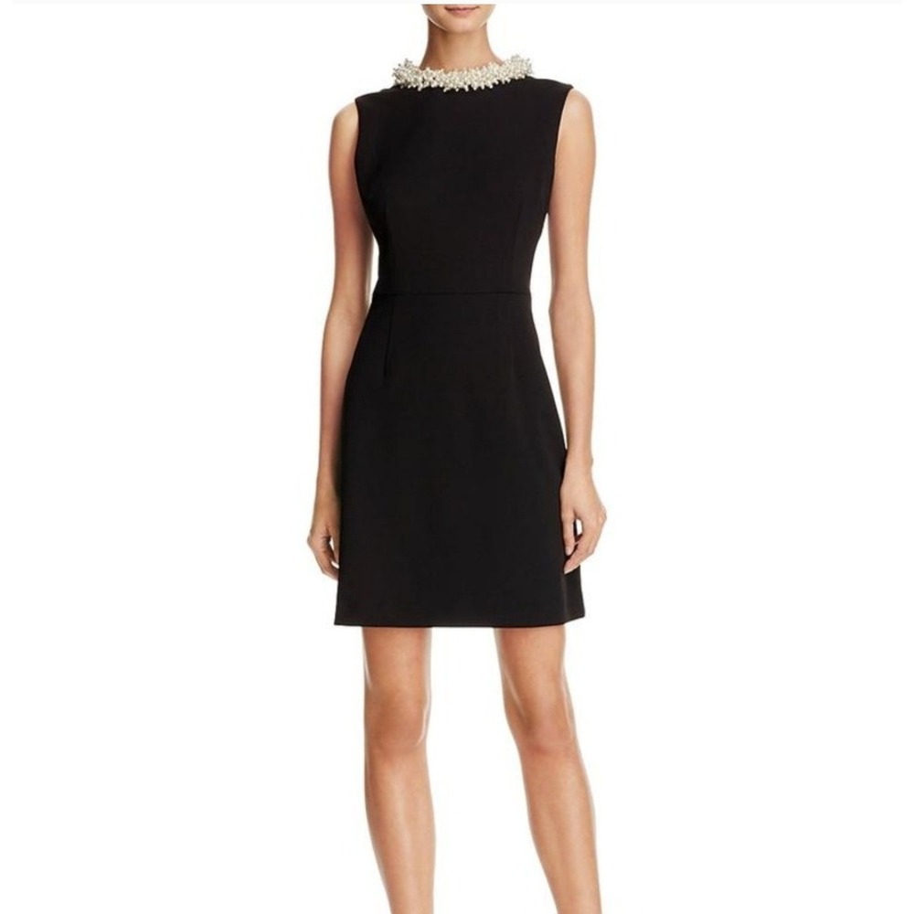 Betsey Johnson Pearl Rhinestone Sheath Dress Crepe Black NWT 12 LBD Holiday Glam